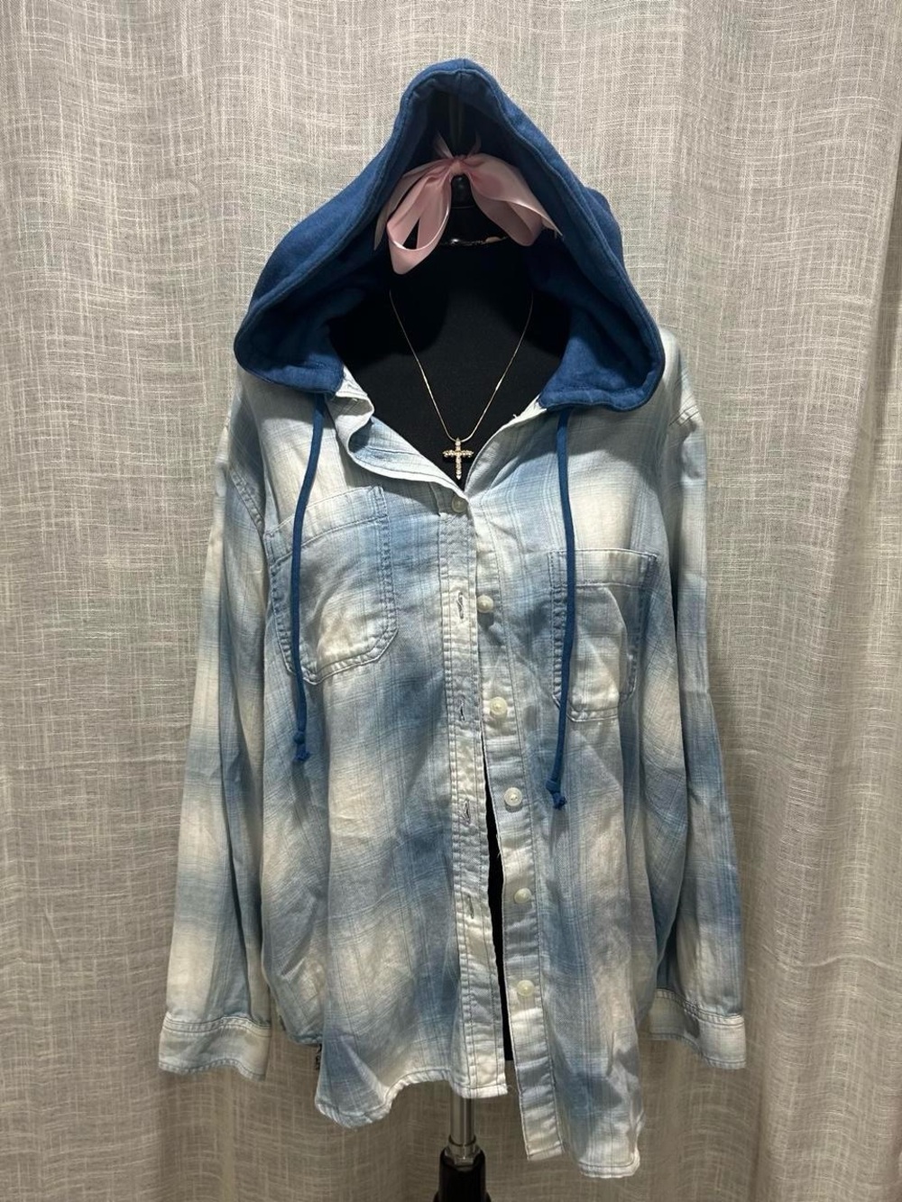 Light Blue Hooded Denim Shirt Jacket
